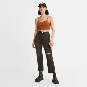Levi's Women's Wedgie Straight Jeans Distressed Grey Black Ripped Knee 26